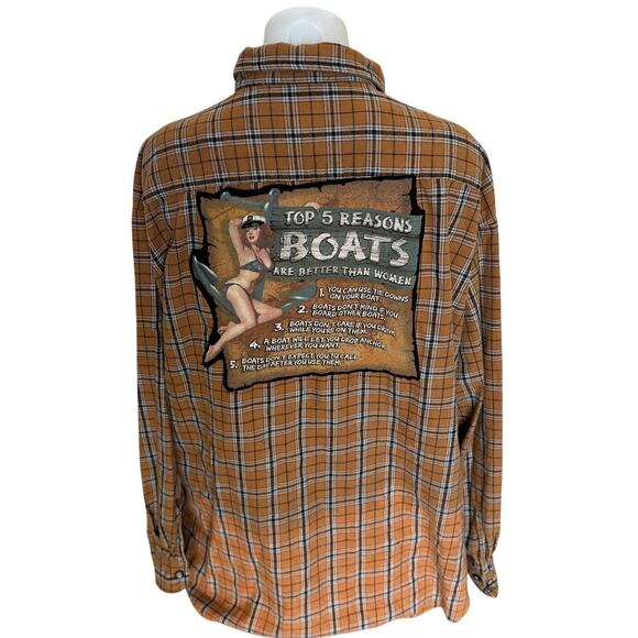 Boating Plaid Flannel Shirt XL Oversized 5 Reasons Boats are Better than Women - Picture 1 of 6